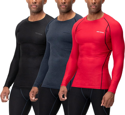 3 Pack Men'S UPF 50+ Long Sleeve Compression Shirts Quick Dry, Cool Gear for Garage Garden Gym Yard and Workouts